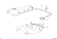 Система вентиляции картера для BMW E34 518g M43 (схема запасных частей)