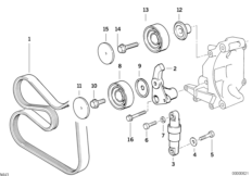 Ременный привод водяной помпы/генератора для BMW E34 518g M43 (схема запасных частей)