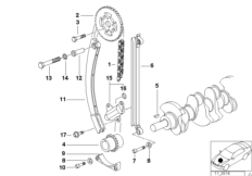 Приводная цепь механ.газораспределения для BMW Z3 Z3 1.8 M43 (схема запасных частей)