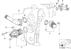 Водяная помпа сист.охлаждения/термостат для BMW E36 318i M43 (схема запасных частей)