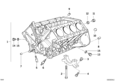 Блок-картер двигателя для BMW E34 540i M60 (схема запасных частей)