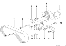 Ременный привод компрессора кондиц. для BMW E38 735i M62 (схема запасных частей)