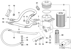 Смазочная система-масляный фильтр для BMW E38 750i M73N (схема запасных частей)