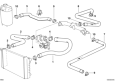 Водяной шланг системы охлаждения для BMW E38 740i M60 (схема запасных частей)