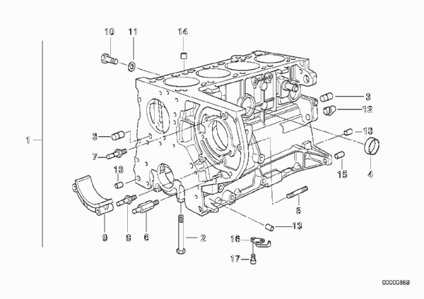 Блок-картер двигателя для BMW E36 318tds M41 (схема запчастей)