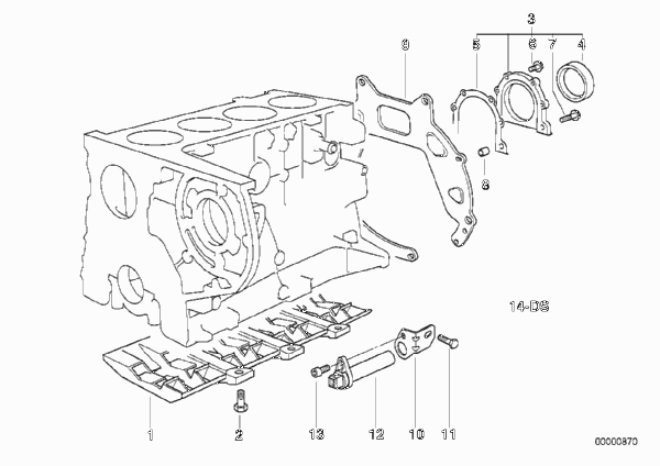Блок цилиндров/дополнительные элементы для BMW E36 318tds M41 (схема запчастей)
