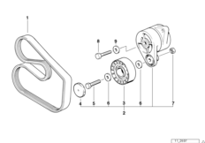 Ременный привод водяной помпы/генератора для BMW E36 325i M50 (схема запасных частей)