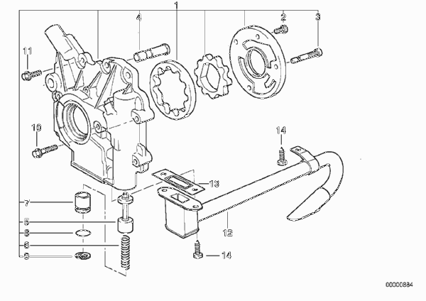 Смазочная система/масляный насос для BMW E36 318tds M41 (схема запчастей)