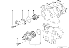Водяная помпа сист.охлаждения/термостат для BMW E39 525tds M51 (схема запасных частей)