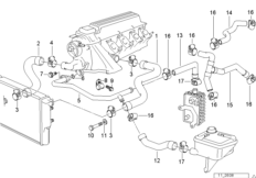 Водяной шланг системы охлаждения для BMW E36 318tds M41 (схема запасных частей)