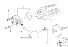 Вакуумный насос с трубопроводом для BMW E36 318tds M41 (схема запасных частей)