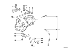 Турбонагнетатель со смазкой для BMW E36 318tds M41 (схема запасных частей)