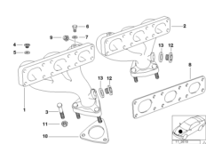 Выпускной коллектор для BMW E39 523i M52 (схема запасных частей)