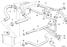 Водяной шланг системы охлаждения для BMW E36 328i M52 (схема запасных частей)