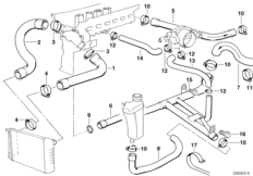 Водяной шланг системы охлаждения для BMW E36 320i M52 (схема запасных частей)