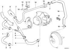 Двигатель с вакуумной сист.управления для BMW E39 540iP M62 (схема запасных частей)