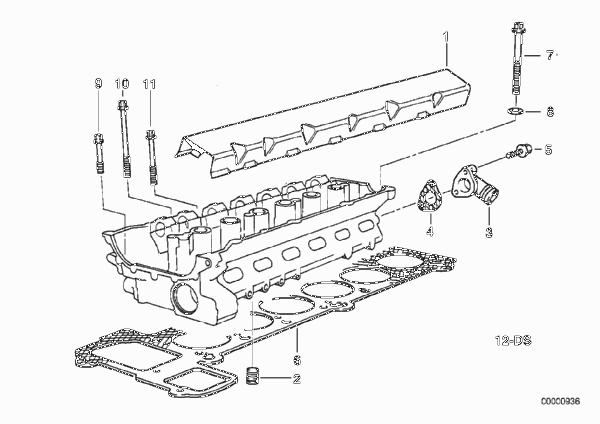 Головка блока цилиндров-доп.элементы для BMW E34 525ix M50 (схема запчастей)