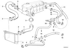 Водяной шланг системы охлаждения для BMW E36 316i M43 (схема запасных частей)