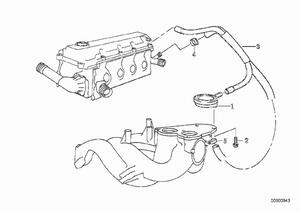 Система вентиляции картера для BMW E36 316i 1.9 M43 (схема запчастей)