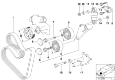 Ременный привод водяной помпы/генератора для BMW E39 540iP M62 (схема запасных частей)