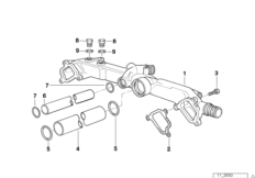 Трубопровод системы охлаждения для BMW E53 X5 4.6is M62 (схема запасных частей)