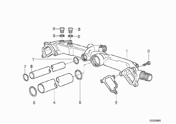 Трубопровод системы охлаждения для BMW E53 X5 4.4i M62 (схема запчастей)