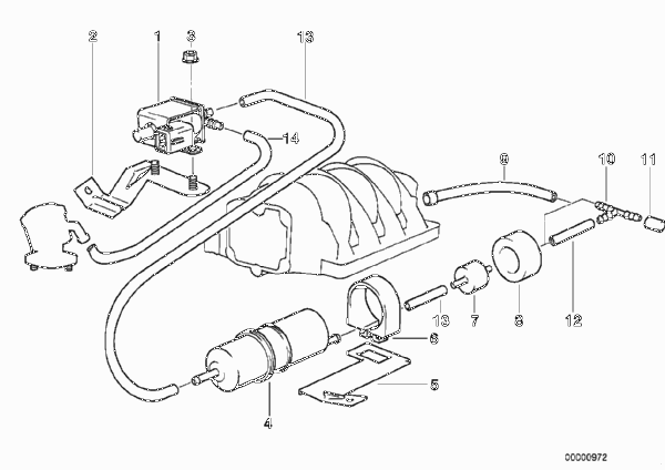 Воздушный нагнетатель с вакуум.сист.упр. для BMW E34 530i M60 (схема запчастей)