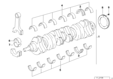 Коленчатый вал с вкладышами подшипников для BMW E36 320i M52 (схема запасных частей)