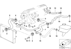 Водяной шланг системы охлаждения для BMW E39 525td M51 (схема запасных частей)