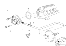 Вакуумный насос с трубопроводом для BMW E39 525td M51 (схема запасных частей)