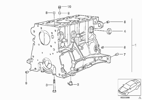 Блок-картер двигателя для BMW E36 318is M44 (схема запчастей)