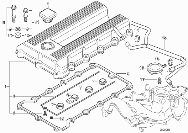 Крышка головки блока цилиндров для BMW Z3 Z3 1.9 M44 (схема запчастей)