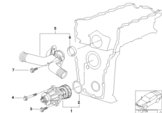 Водяная помпа сист.охлаждения/термостат для BMW Z3 Z3 1.9 M44 (схема запасных частей)
