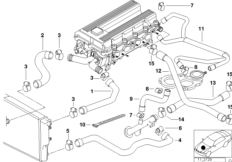 Водяной шланг системы охлаждения для BMW E36 318ti M44 (схема запасных частей)