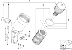 Смазочная система-масляный фильтр для BMW E46 316i 1.9 M43 (схема запасных частей)