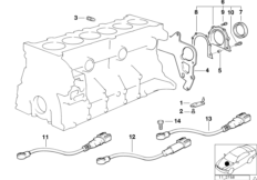 Блок цилиндров/дополнительные элементы для BMW E36 M3 3.2 S50 (схема запасных частей)