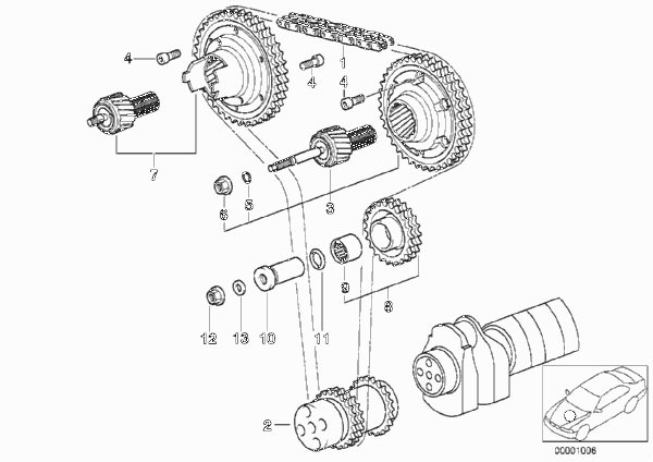 Приводная цепь механ.газораспределения для BMW E36 M3 3.2 S50 (схема запчастей)