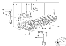 Головка блока ц./промеж.часть картера для BMW Z3 Z3 M3.2 S50 (схема запасных частей)