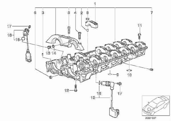 Головка блока ц./промеж.часть картера для BMW E36 M3 3.2 S50 (схема запчастей)