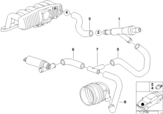 Двигатель с вакуумной сист.управления для BMW E39 520i M52 (схема запасных частей)