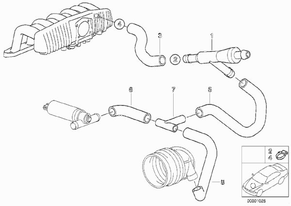 Двигатель с вакуумной сист.управления для BMW E39 520i M52 (схема запчастей)