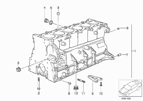 Блок-картер двигателя для BMW Z3 Z3 2.8 M52 (схема запчастей)