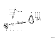 Распредвал, приводная цепь, звездочка для BMW 2476 R75/6 0 (схема запасных частей)