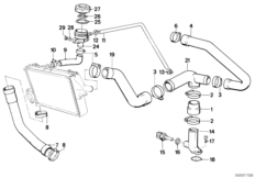 Водяные шланги системы охлаждения для BMW 89V1 K 1 (0525,0535) 0 (схема запасных частей)