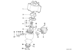 Детали распределителя зажигания для BMW E12 520 M20 (схема запасных частей)