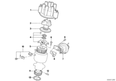 Детали распределителя зажигания для BMW E30 320i M20 (схема запасных частей)
