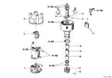 Детали распределителя зажигания для BMW E12 520 M10 (схема запасных частей)