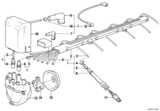 Жгут проводов высокого напр./свеча заж. для BMW E34 525i M20 (схема запасных частей)