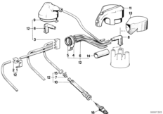 Жгут проводов высокого напряжения для BMW E30 318i M10 (схема запасных частей)