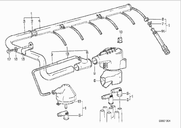Жгут проводов высокого напряжения для BMW E28 520i M20 (схема запчастей)